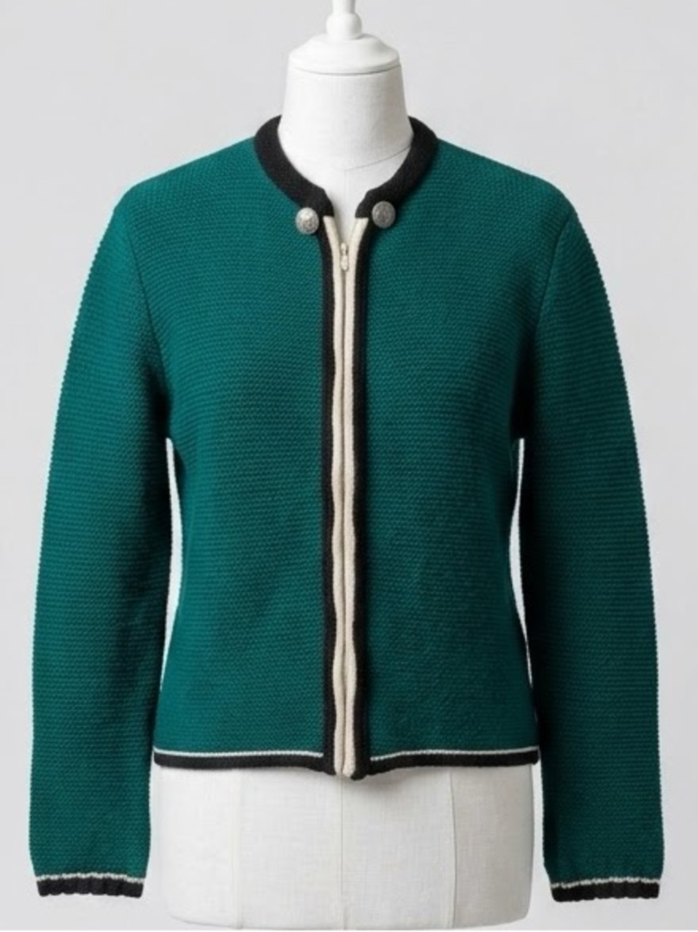 Vintage Alpine House W Germany Green Wool Trachten Salzburg Cardigan Size Medium